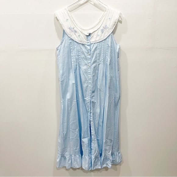 Vintage Long Night Gown Floral Bow Neckline Button Pleated Front - Picture 2 of 7